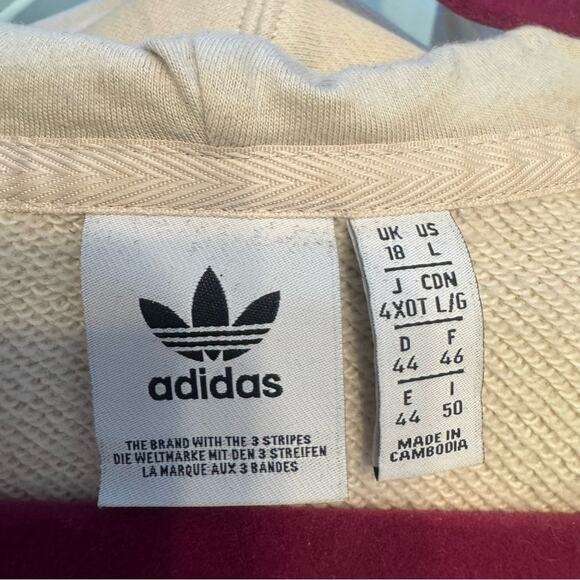 Adidas Women’s Half Zip Trefoil Hoodie Beige Burgundy Black Size L Three Stripes - Picture 7 of 7